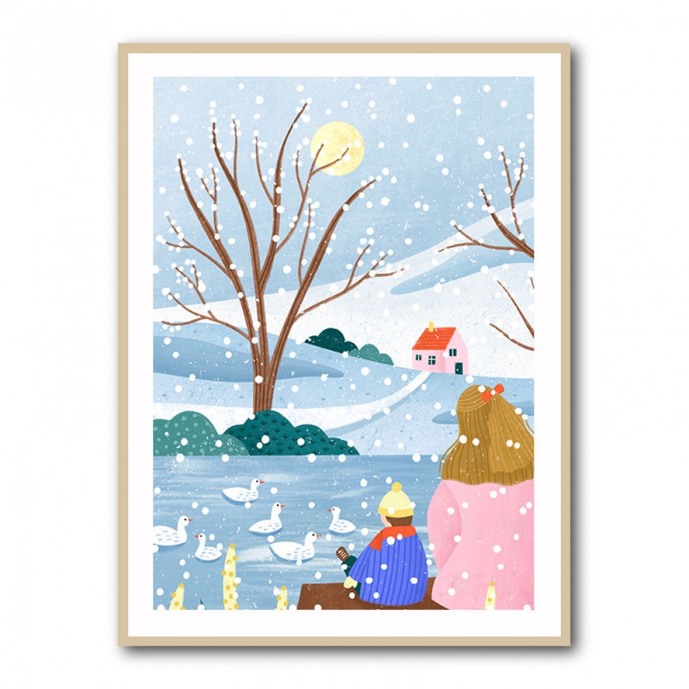 Mother and Child At Winter Lake