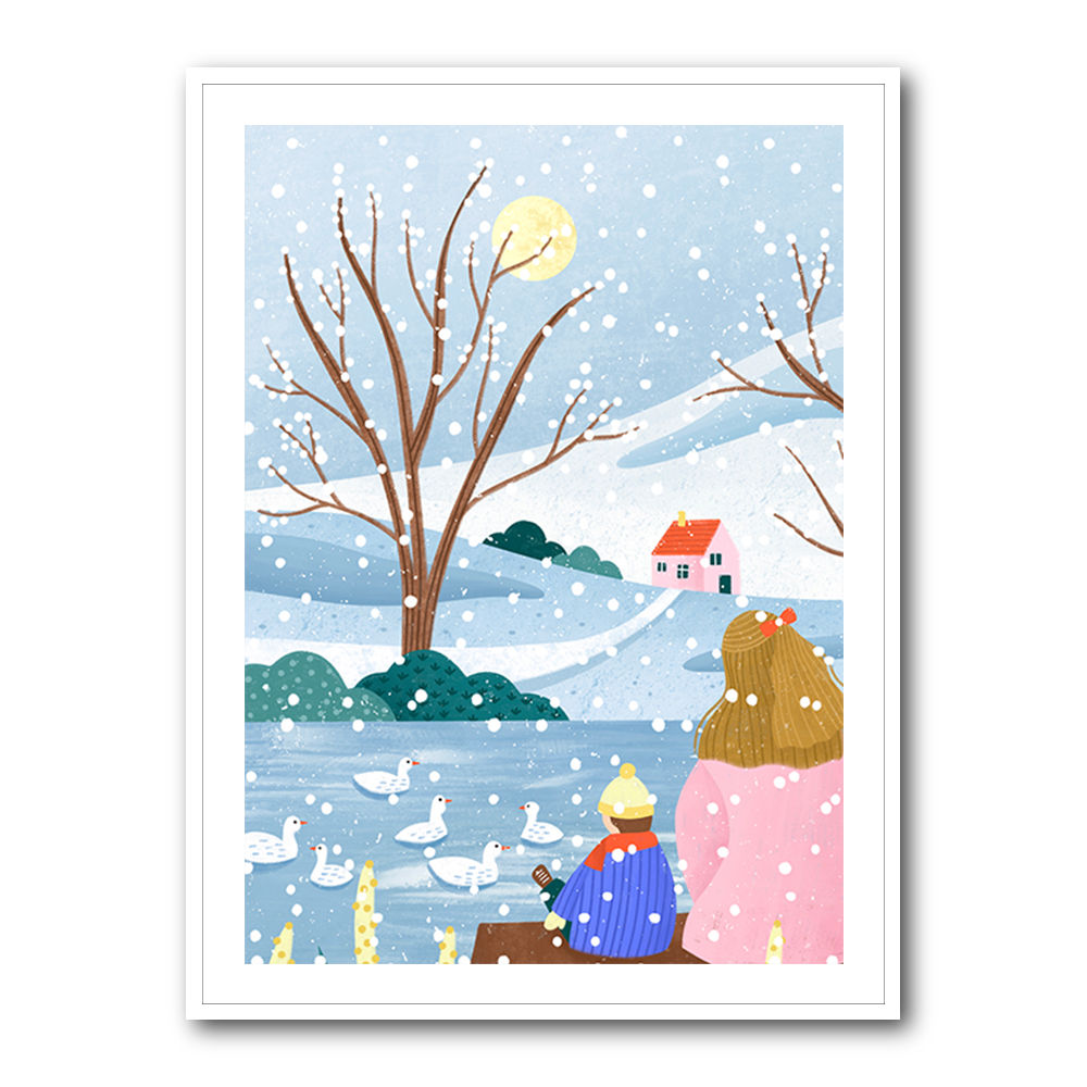 Mother and Child At Winter Lake