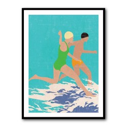 Running Swimmers (blue) Wall Art