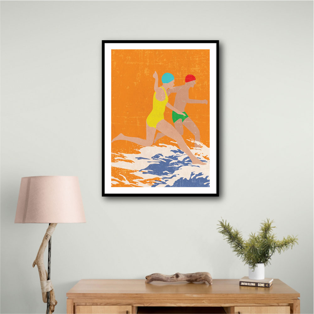 Running Swimmers (orange) Wall Art