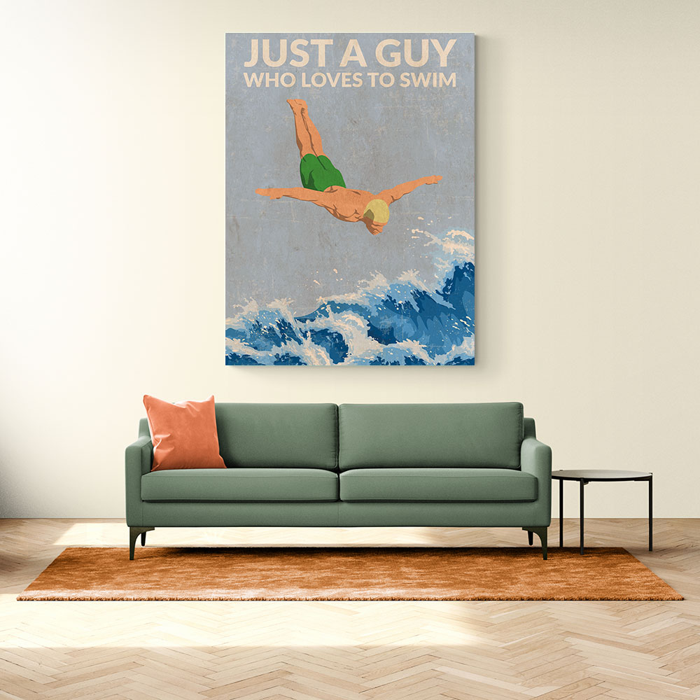 Just a Guy Who Loves To Swim (green) Wall Art