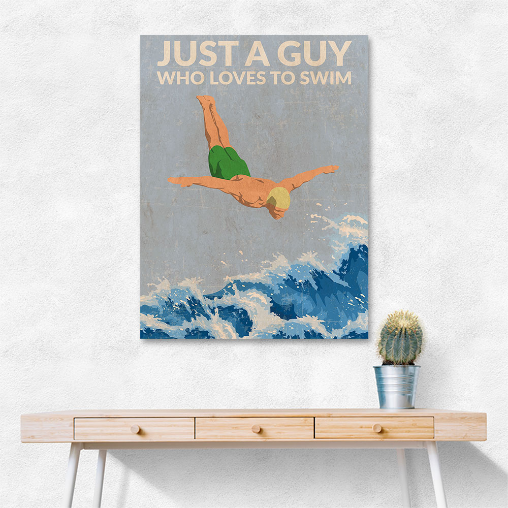 Just a Guy Who Loves To Swim (green) Wall Art