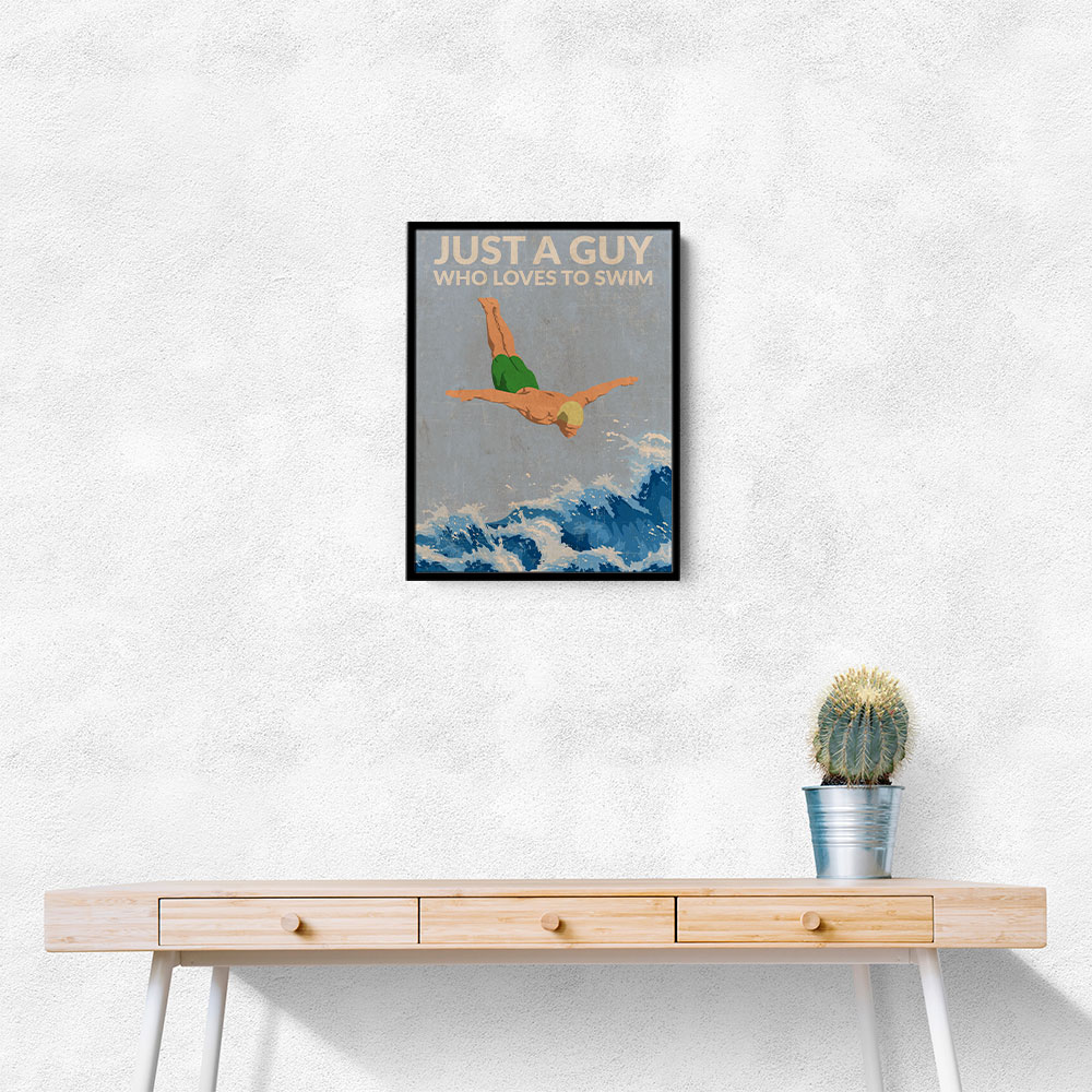 Just a Guy Who Loves To Swim (green) Wall Art