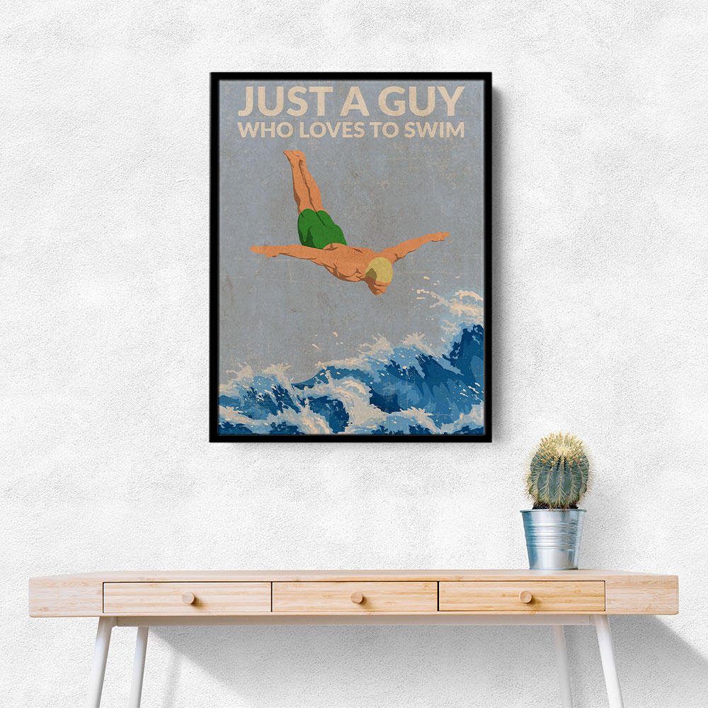 Just a Guy Who Loves To Swim (green) Wall Art