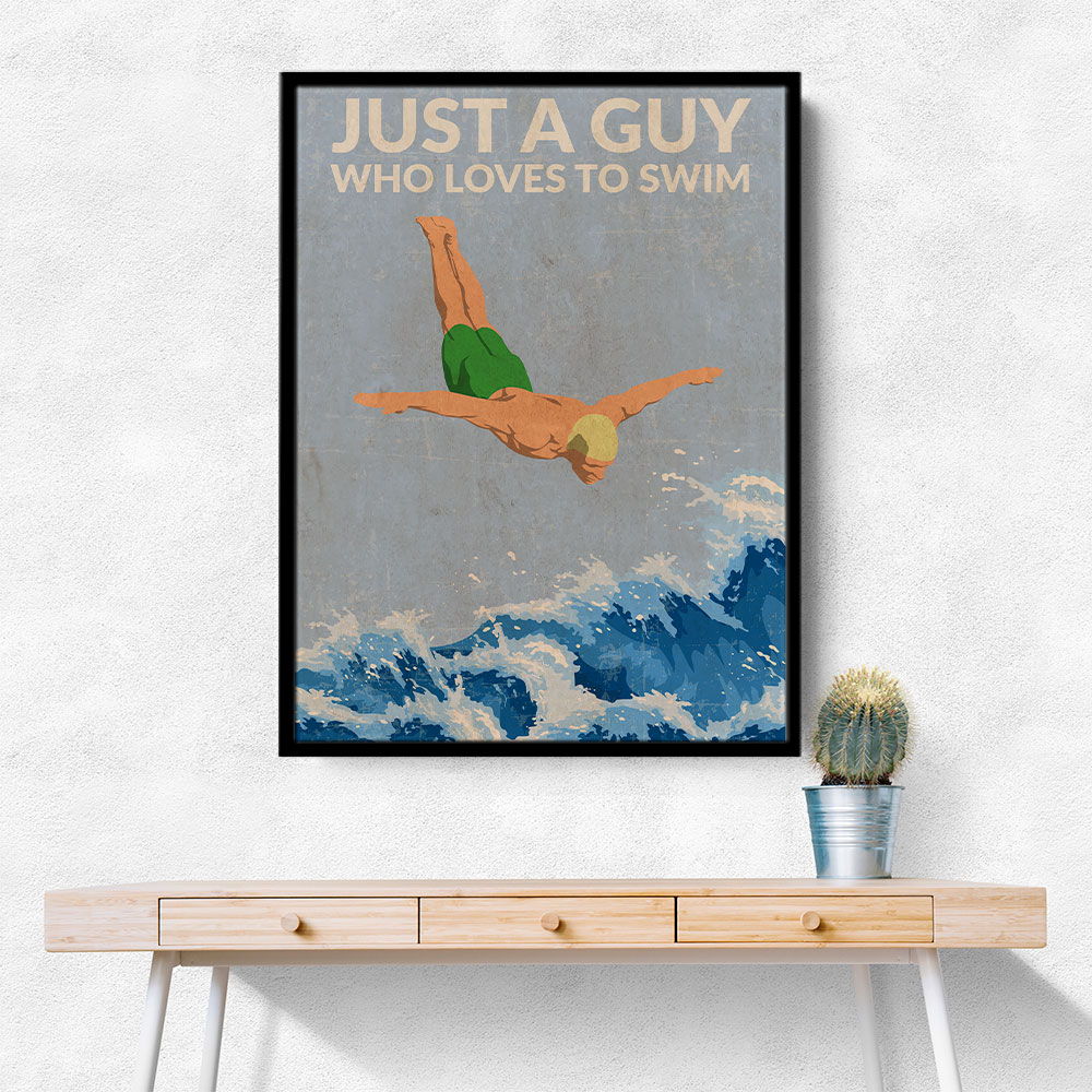 Just a Guy Who Loves To Swim (green) Wall Art