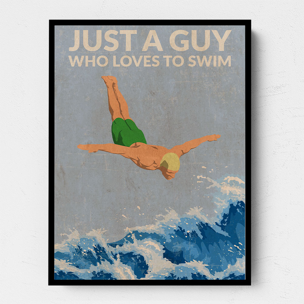 Just a Guy Who Loves To Swim (green) Wall Art