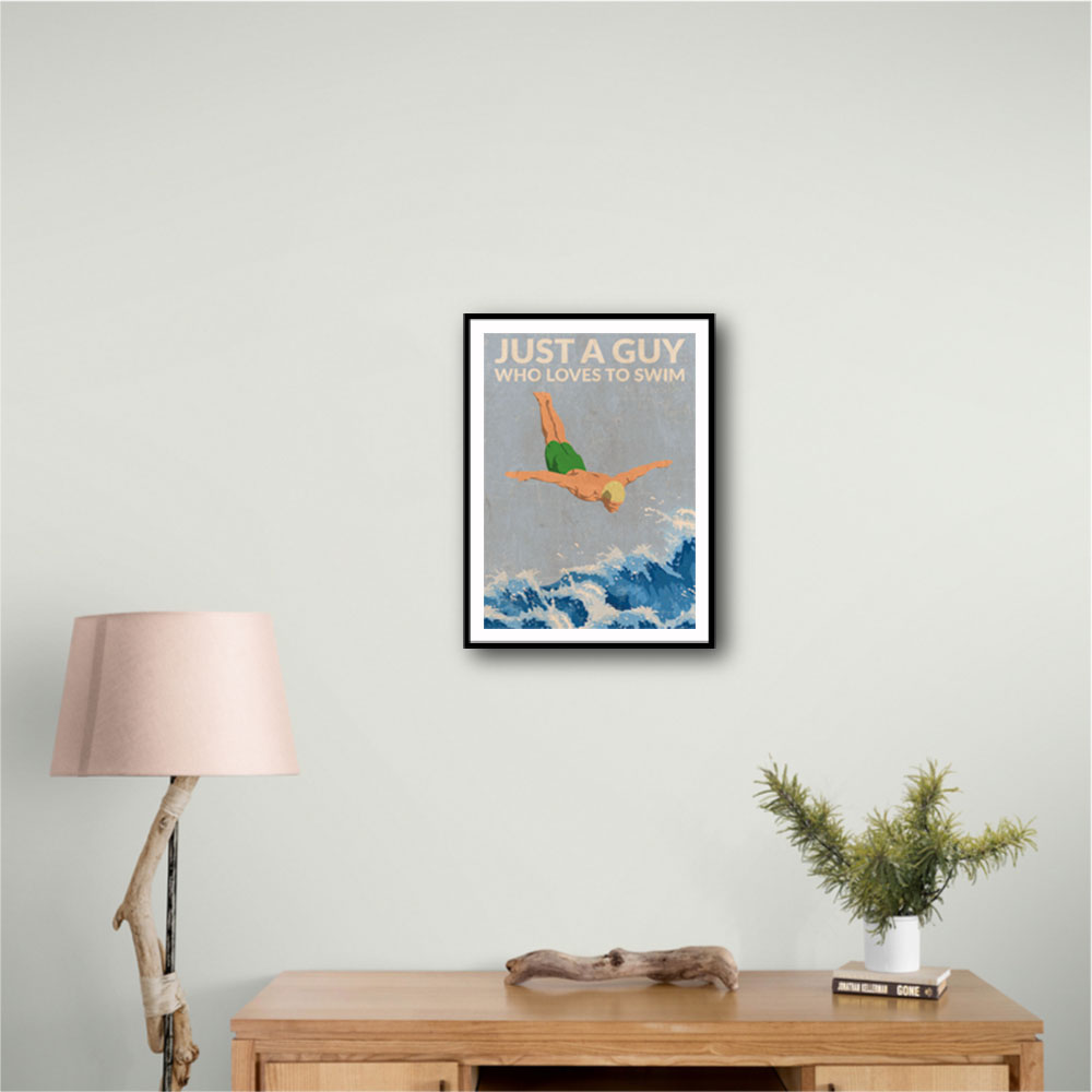 Just a Guy Who Loves To Swim (green) Wall Art