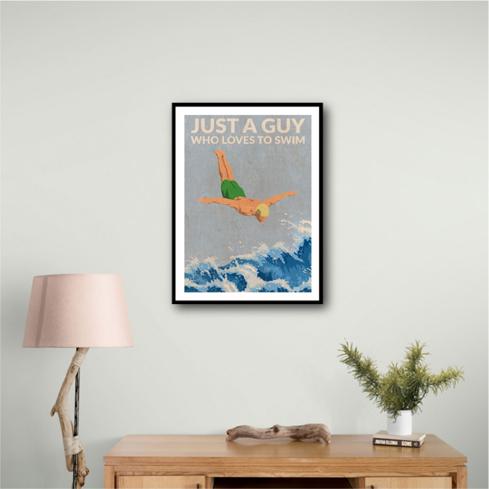 Just a Guy Who Loves To Swim (green) Wall Art