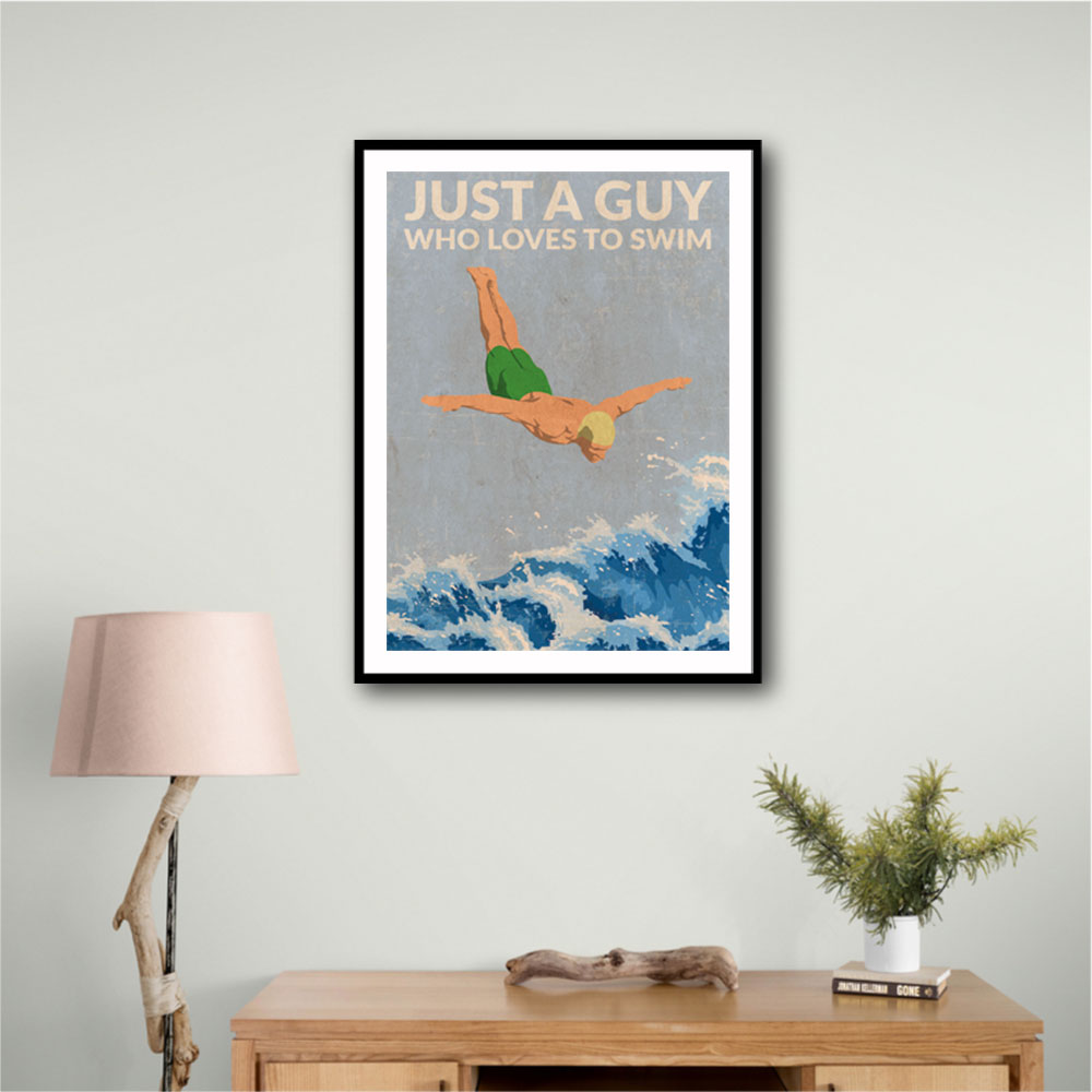 Just a Guy Who Loves To Swim (green) Wall Art