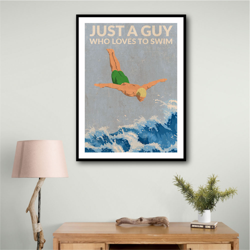 Just a Guy Who Loves To Swim (green) Wall Art