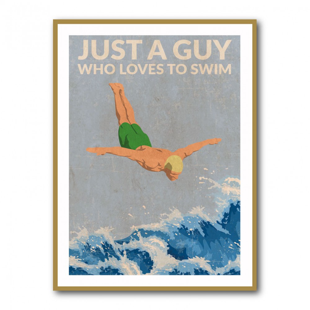 Just a Guy Who Loves To Swim (green) Wall Art