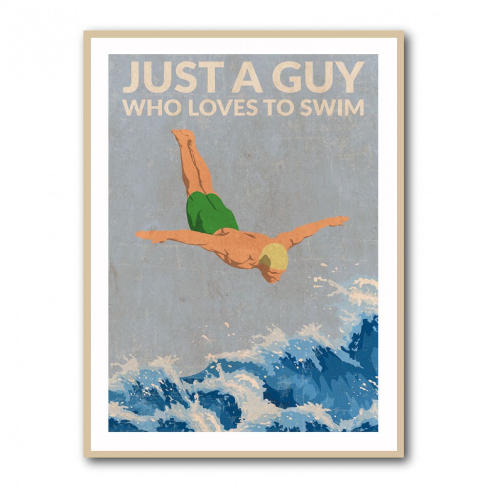Just a Guy Who Loves To Swim (green) Wall Art