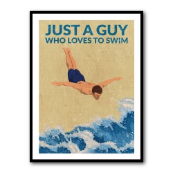 Just a Guy Who Loves To Swim (blue) Wall Art