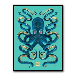 Octopus Blue A Gold Wall Art