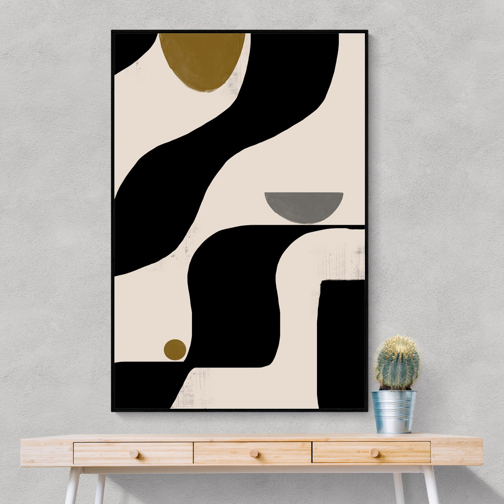 Unlimited Art Project - Cream Black Modern Abstract Canvas Wall Art Print Unique  Wall Décor 