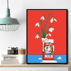 Snowdrops in Spilled Milk Carton Retro Illustration