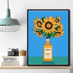 Sunflowers in Honey Whiskey Retro Illustration