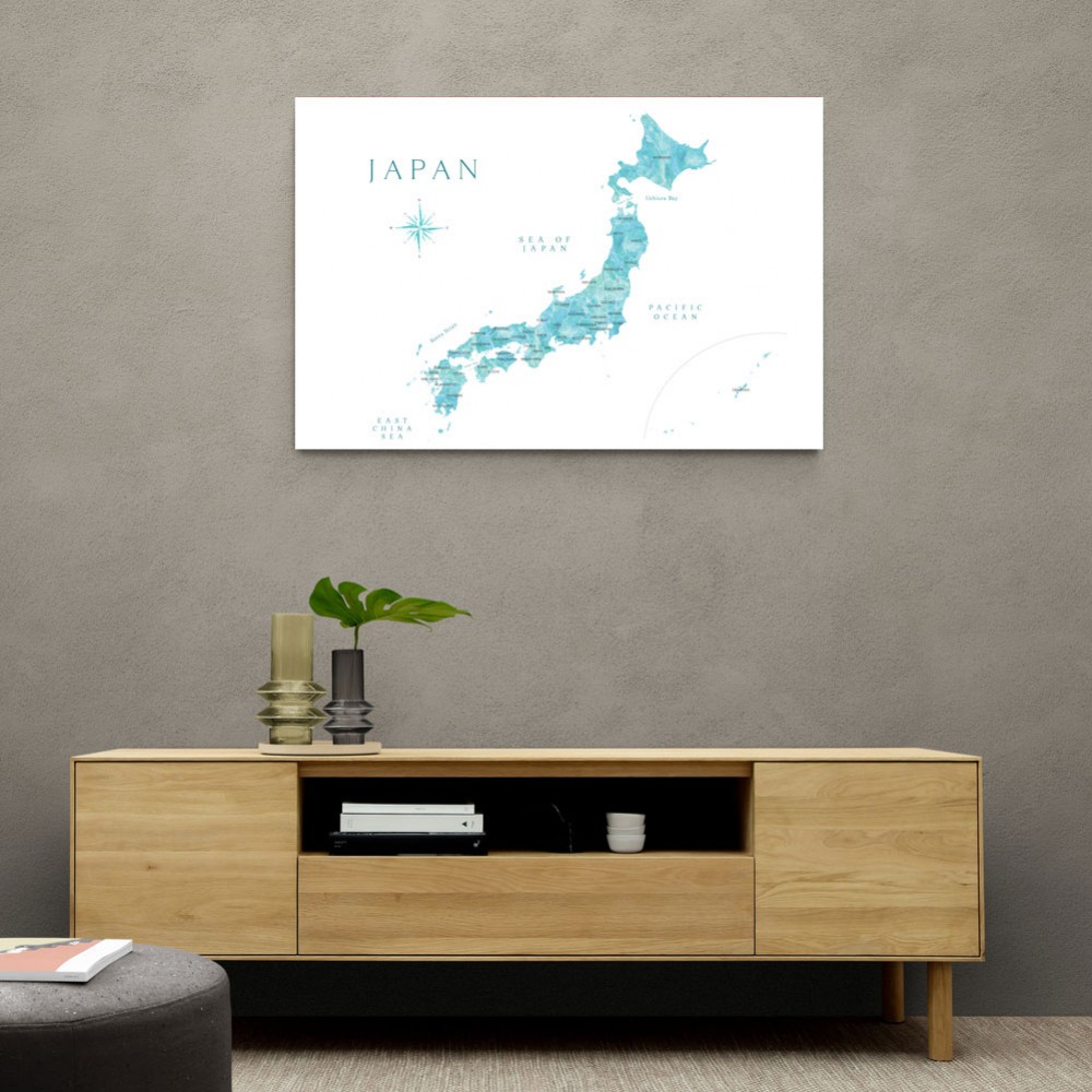 Aquamarine watercolor Japan map