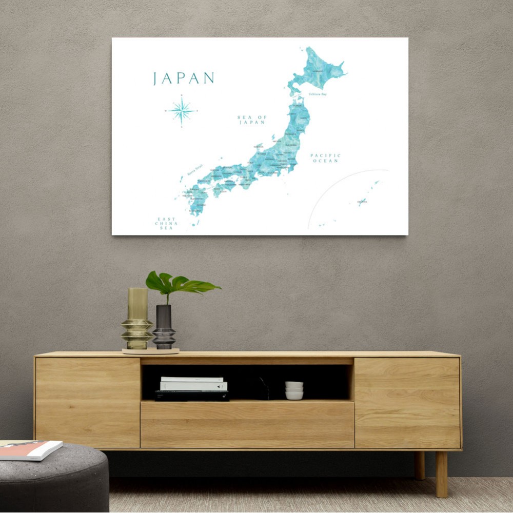 Aquamarine watercolor Japan map