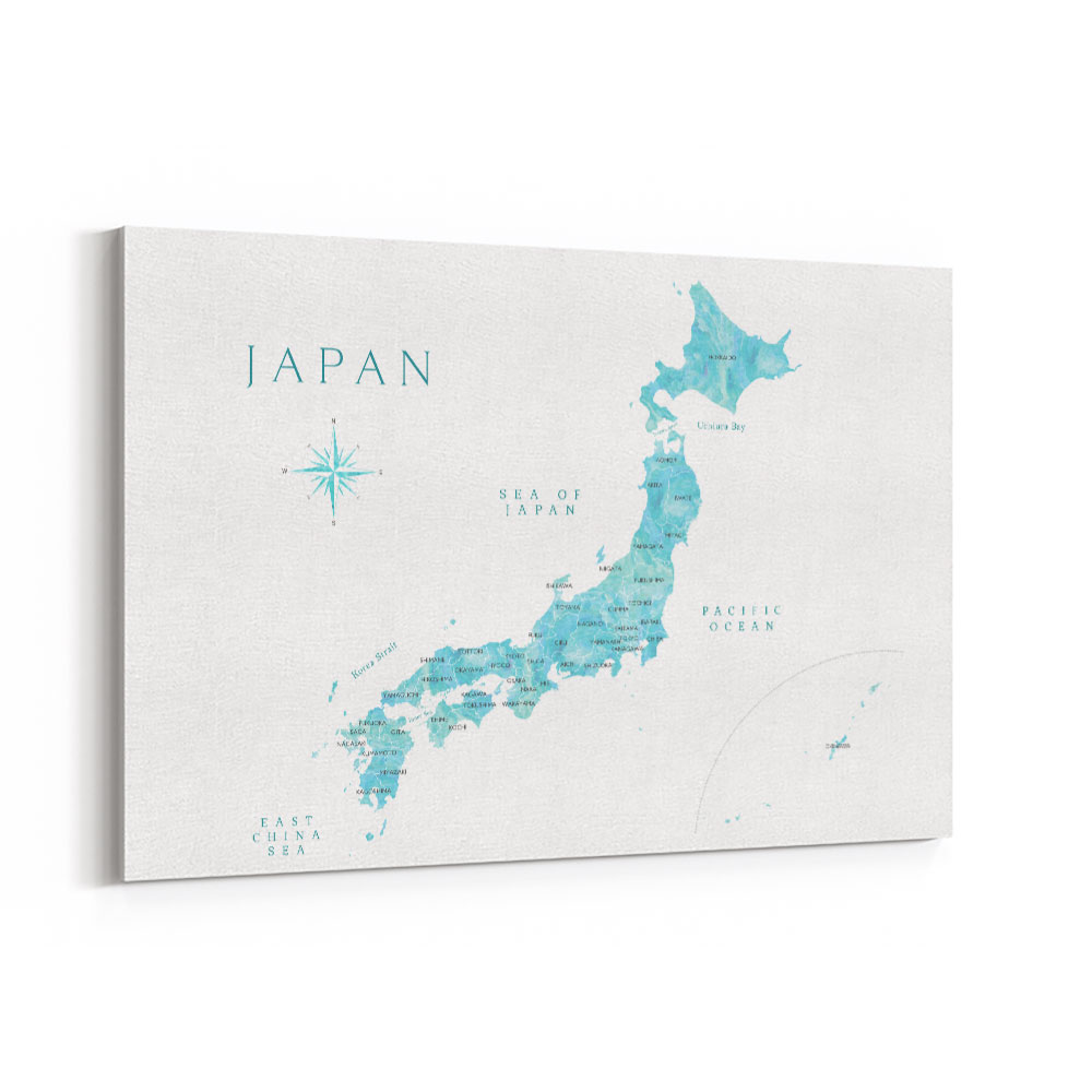 Aquamarine watercolor Japan map