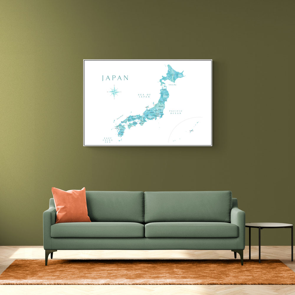 Aquamarine watercolor Japan map