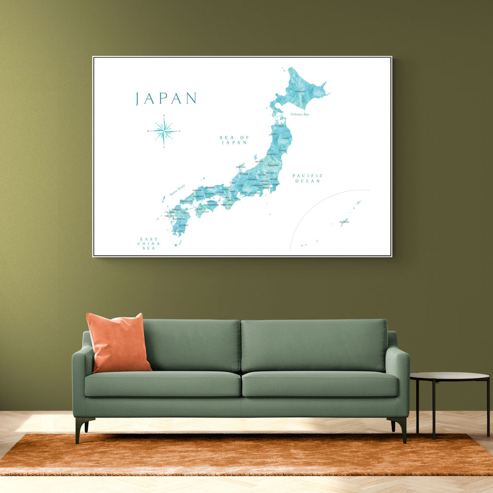 Aquamarine watercolor Japan map