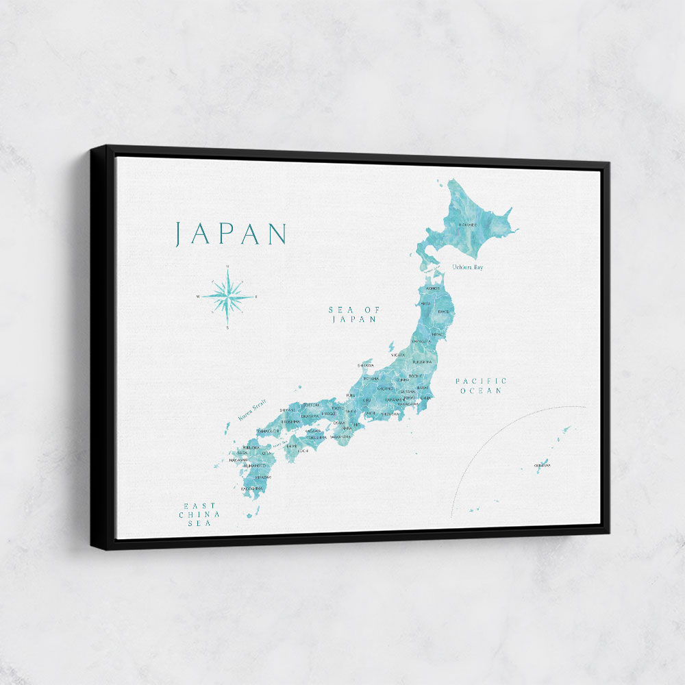 Aquamarine watercolor Japan map