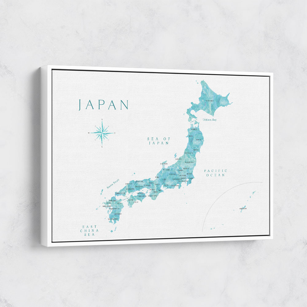 Aquamarine watercolor Japan map