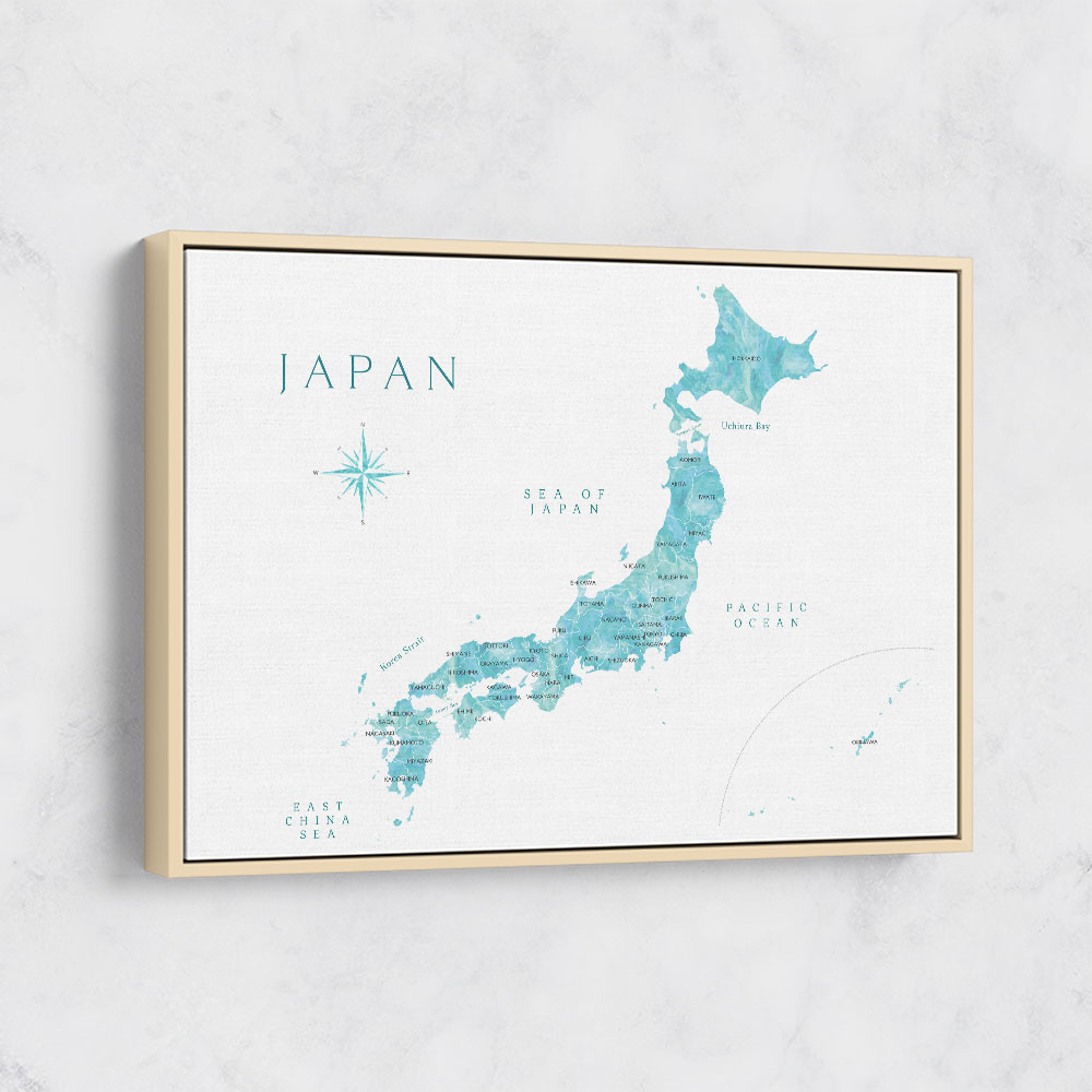 Aquamarine watercolor Japan map