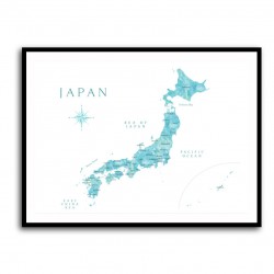 Aquamarine watercolor Japan map