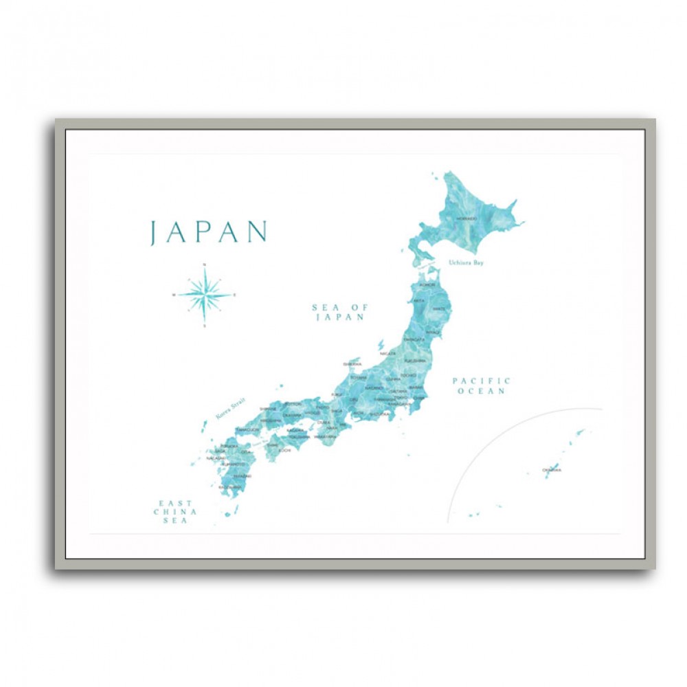 Aquamarine watercolor Japan map