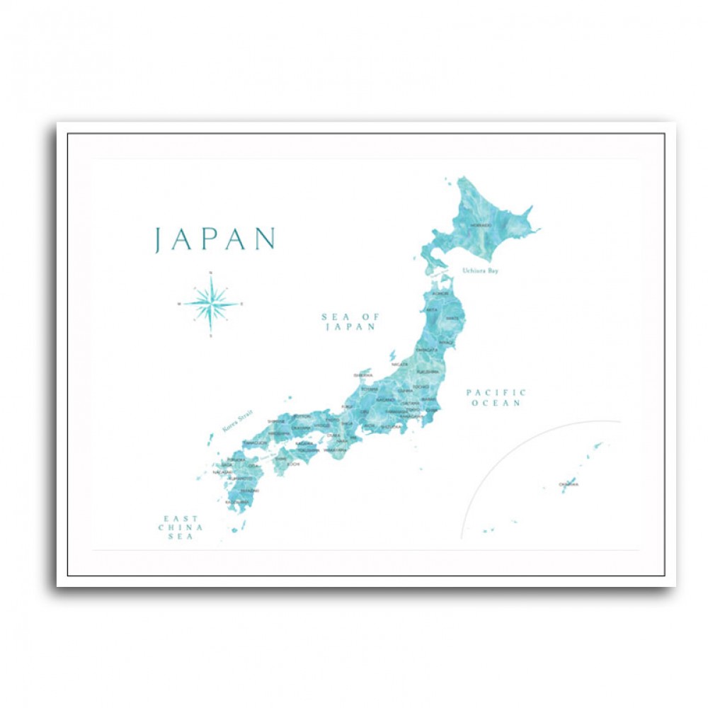 Aquamarine watercolor Japan map