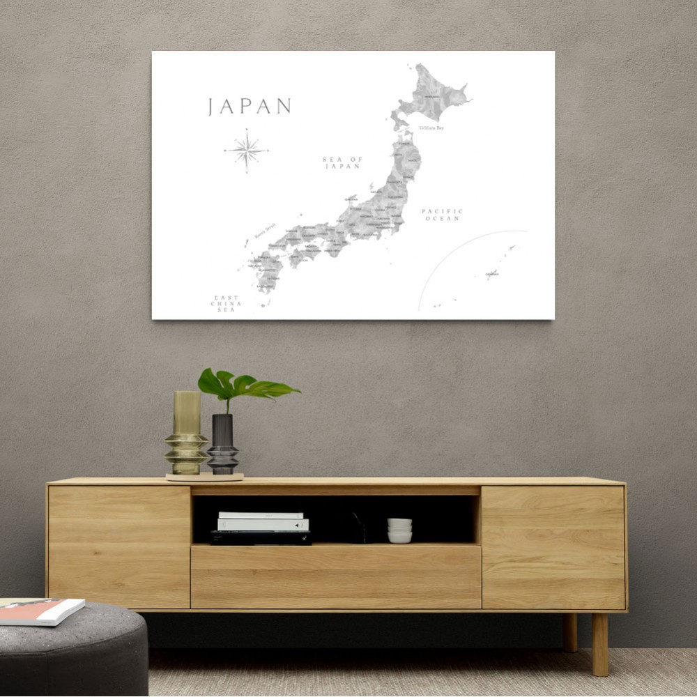 Gray watercorlor map of Japan