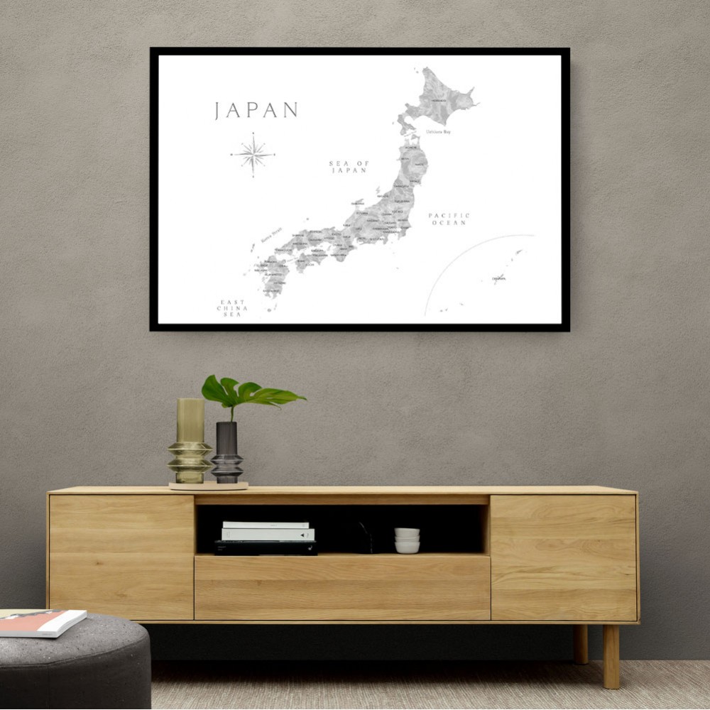 Gray watercorlor map of Japan