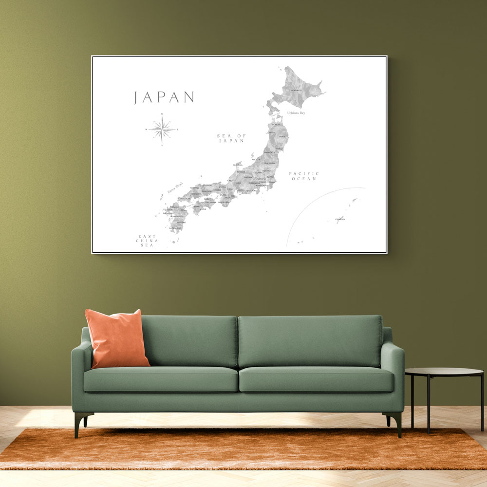 Gray watercorlor map of Japan
