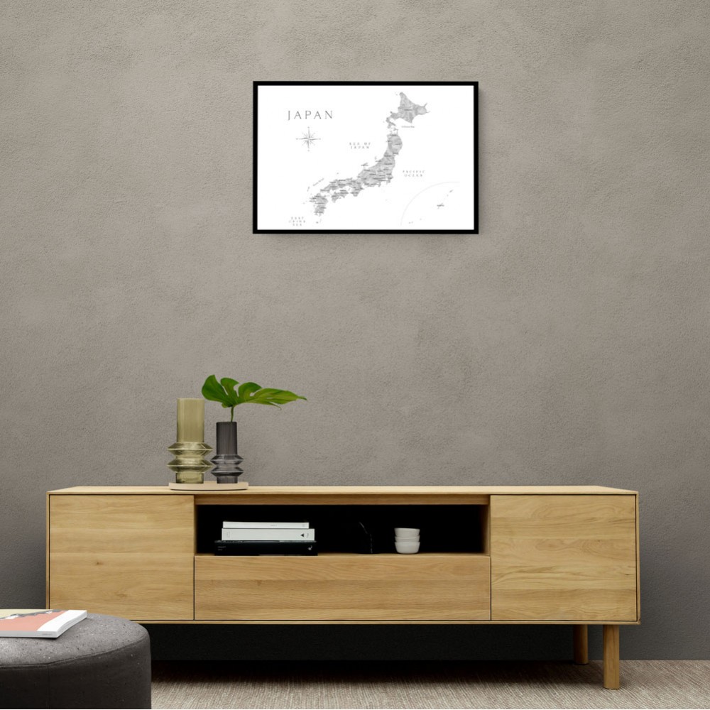 Gray watercorlor map of Japan