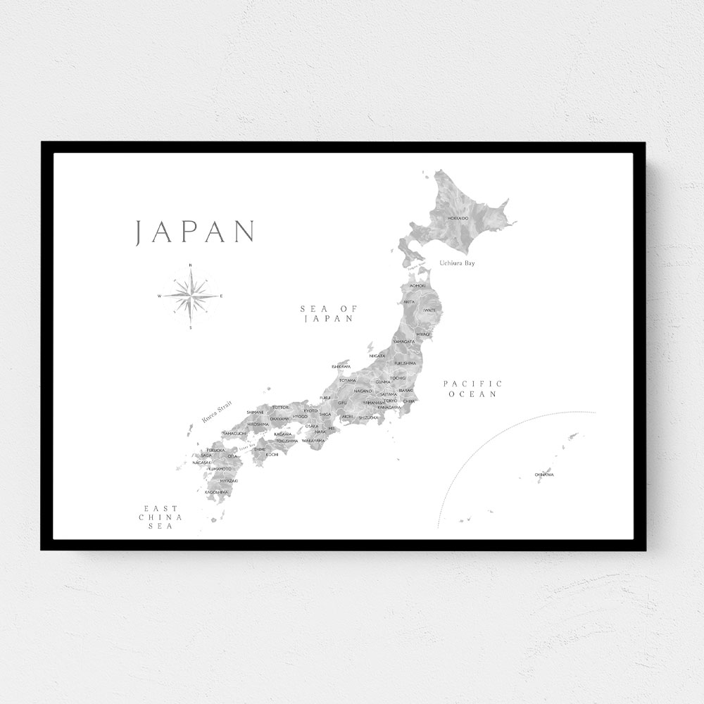 Gray watercorlor map of Japan