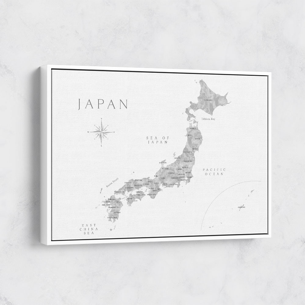 Gray watercorlor map of Japan