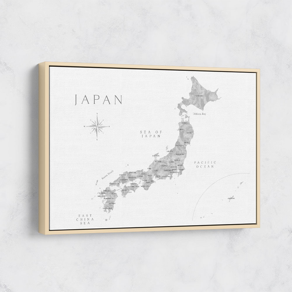 Gray watercorlor map of Japan