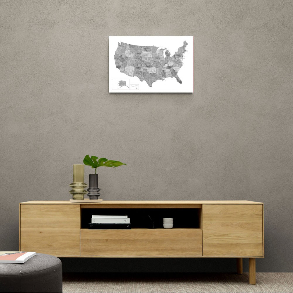 Gray watercolor map of the US