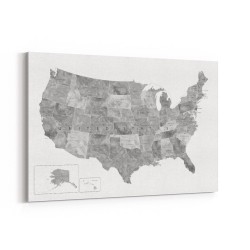 Gray watercolor map of the US