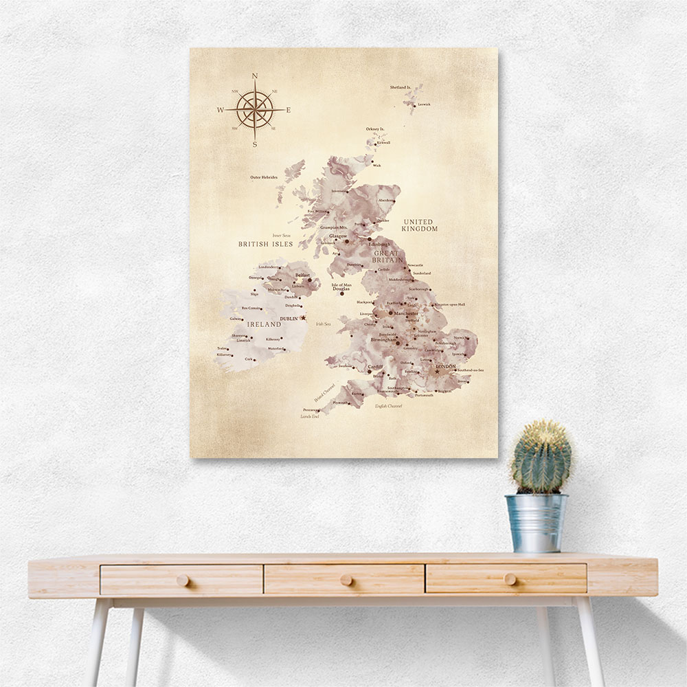 Sepia map of the United Kingdom