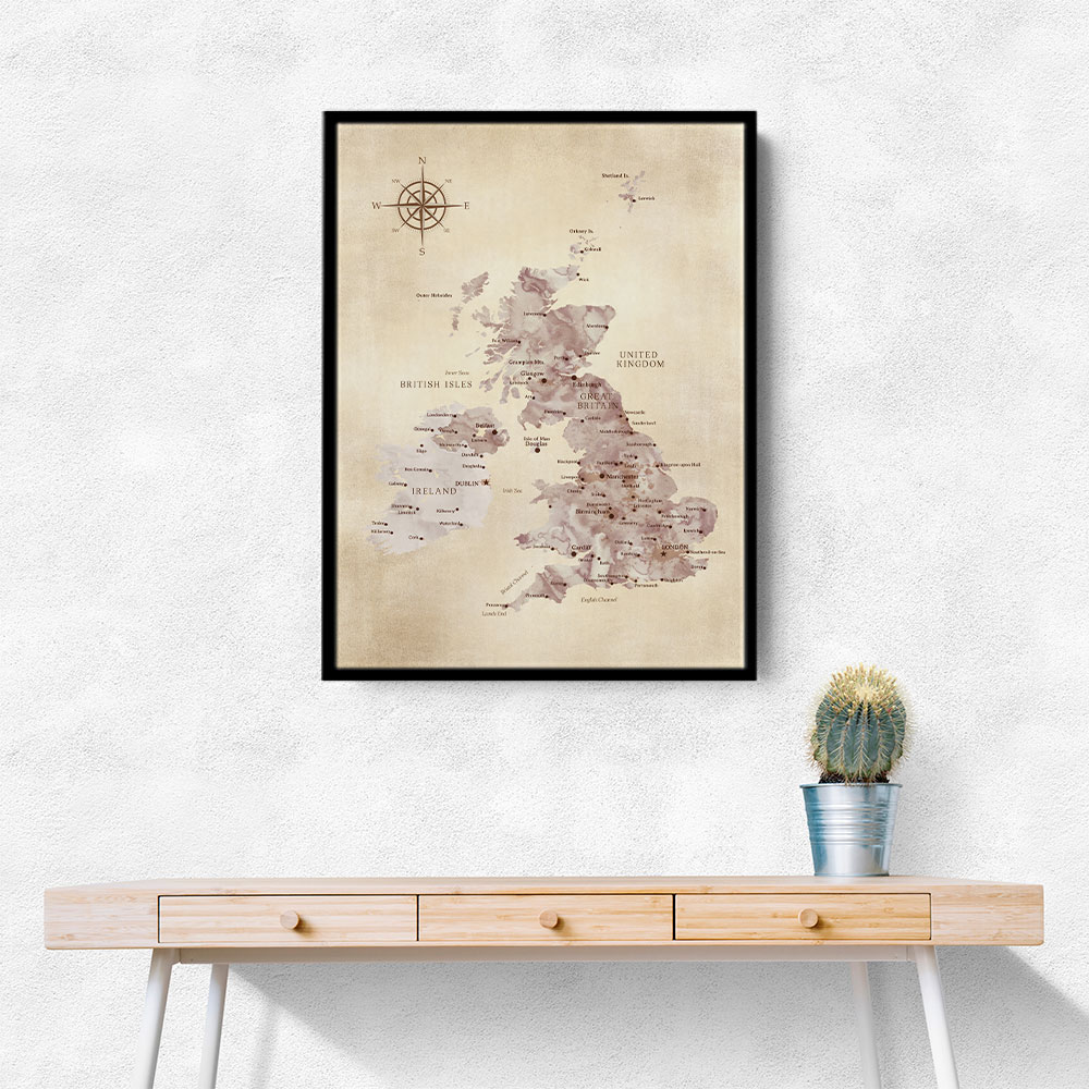 Sepia map of the United Kingdom