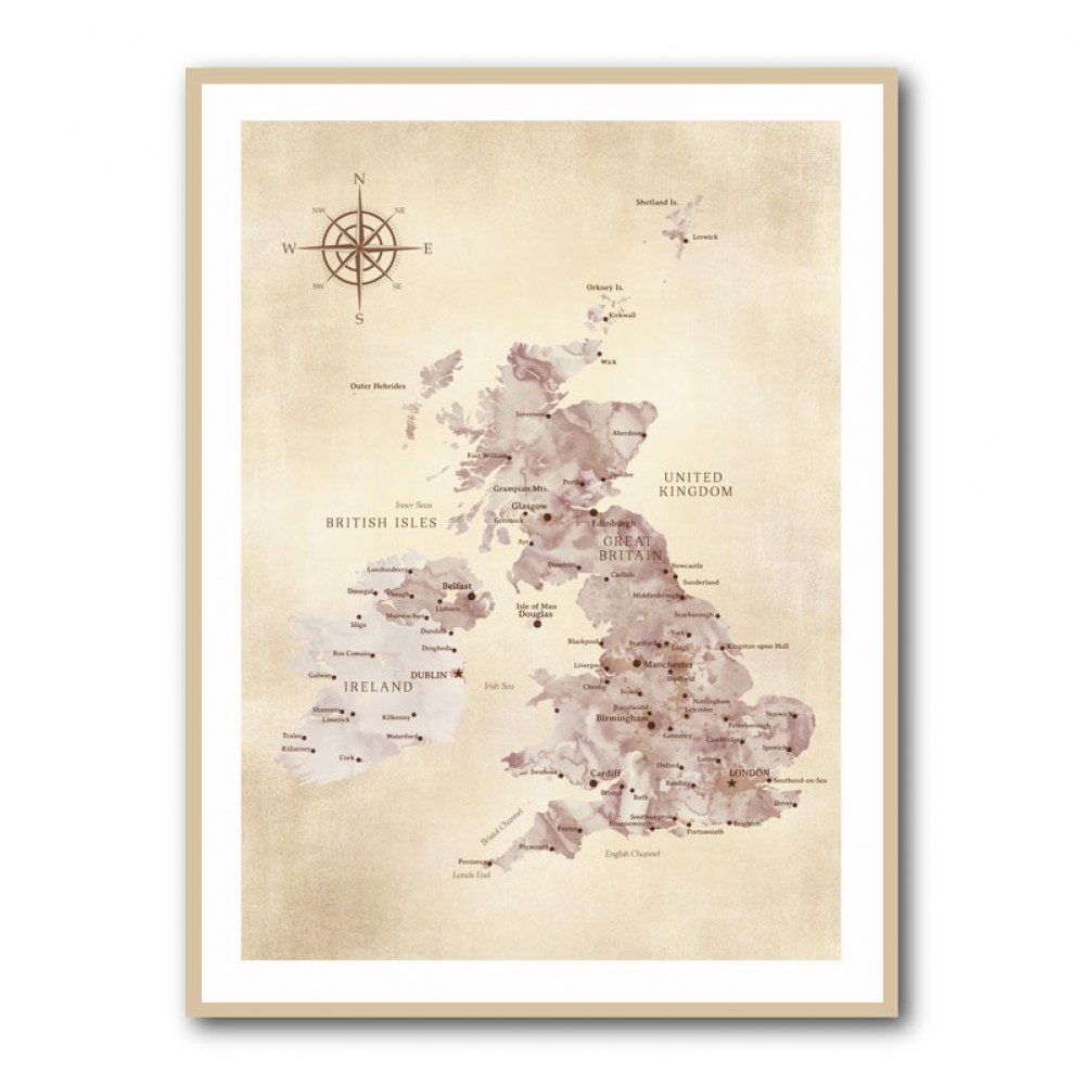 Sepia map of the United Kingdom