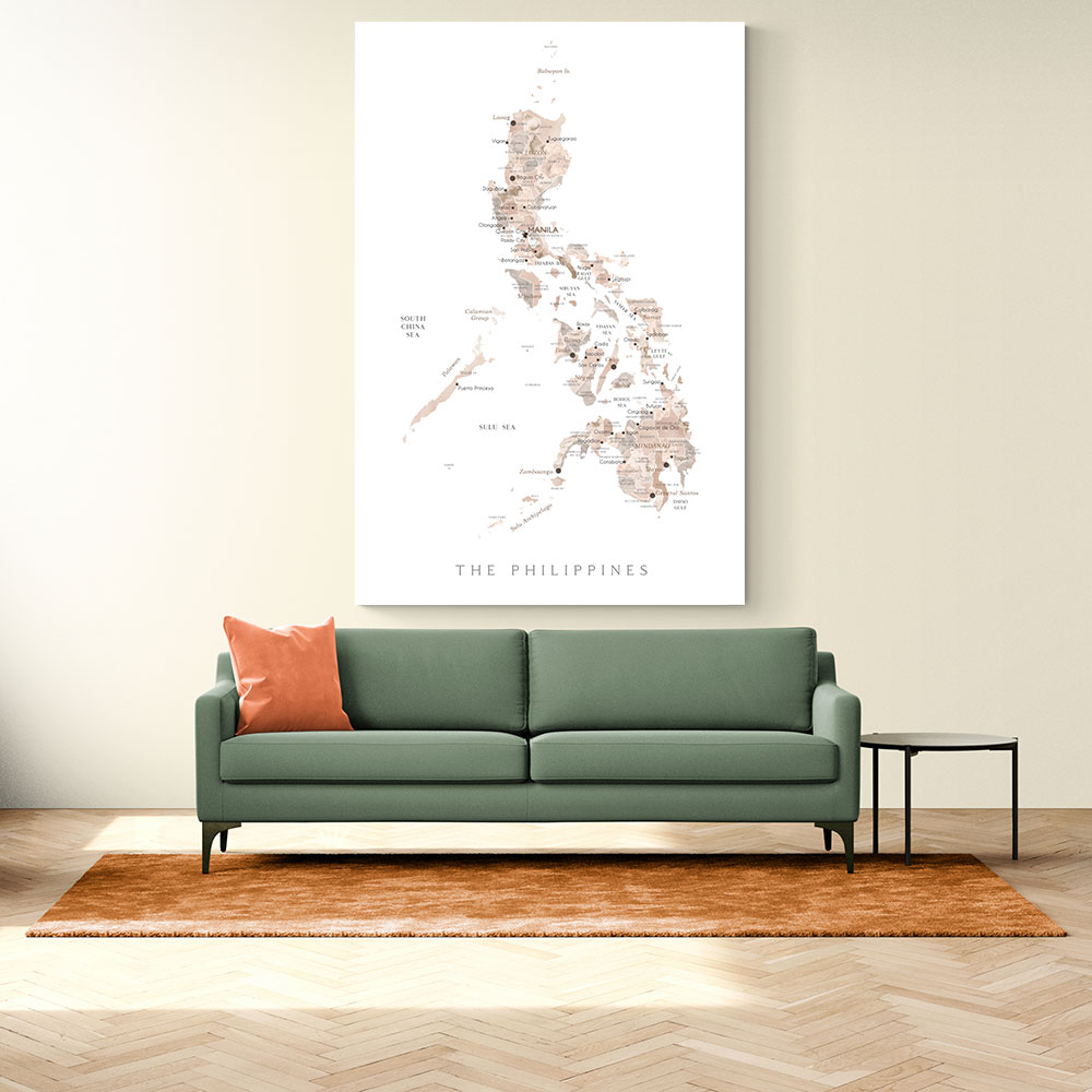 Taupe watercolor map of Philippines