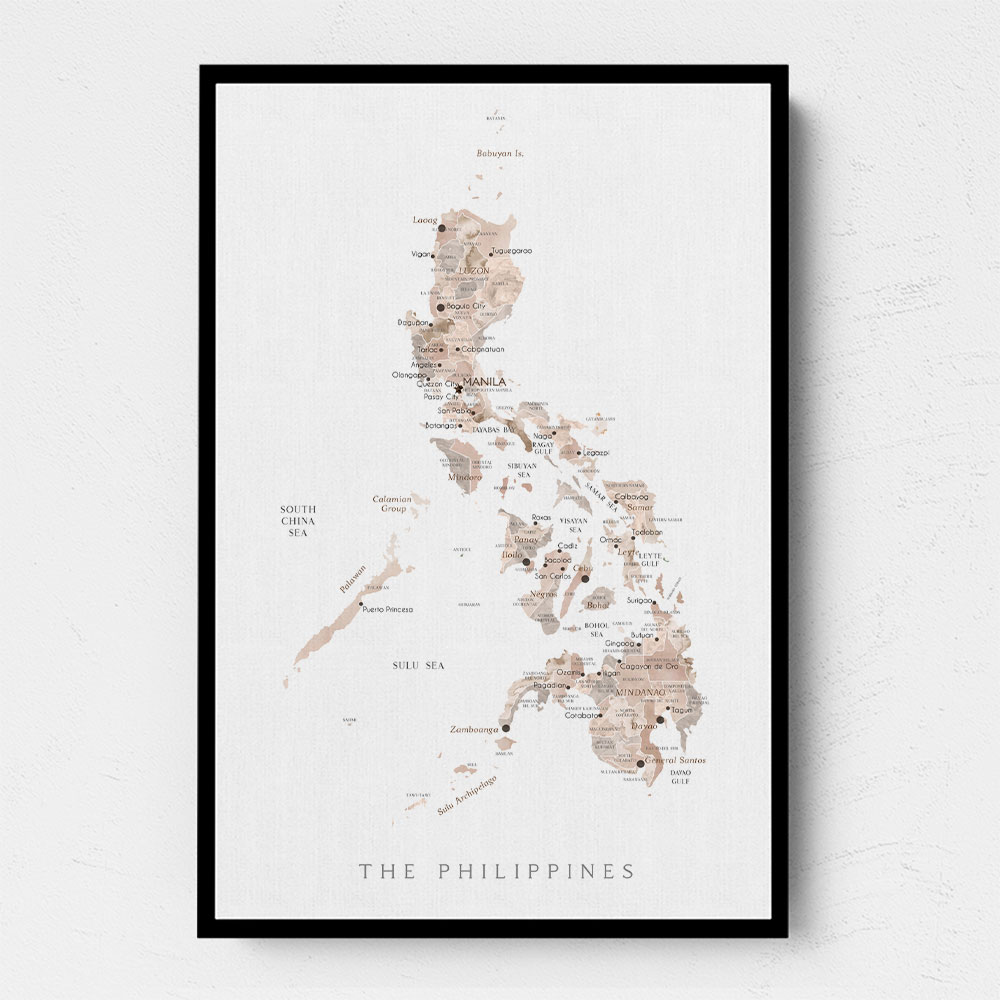 Taupe watercolor map of Philippines