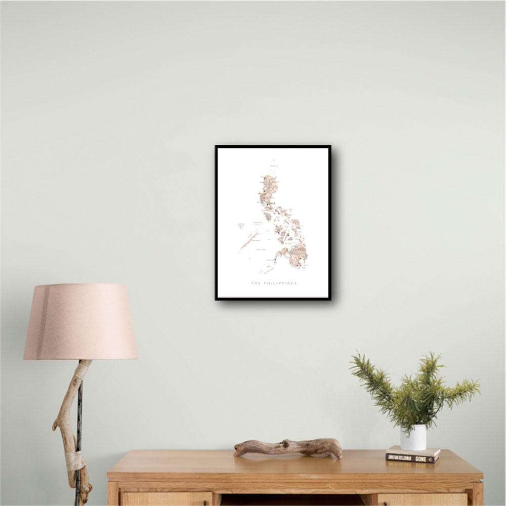 Taupe watercolor map of Philippines