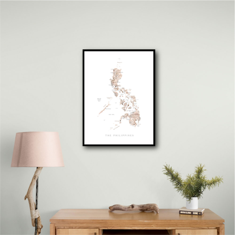 Taupe watercolor map of Philippines