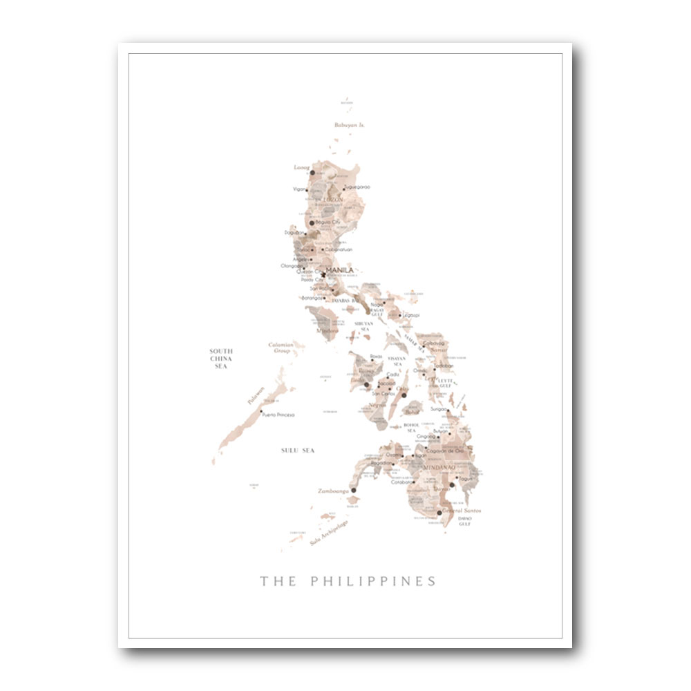 Taupe watercolor map of Philippines