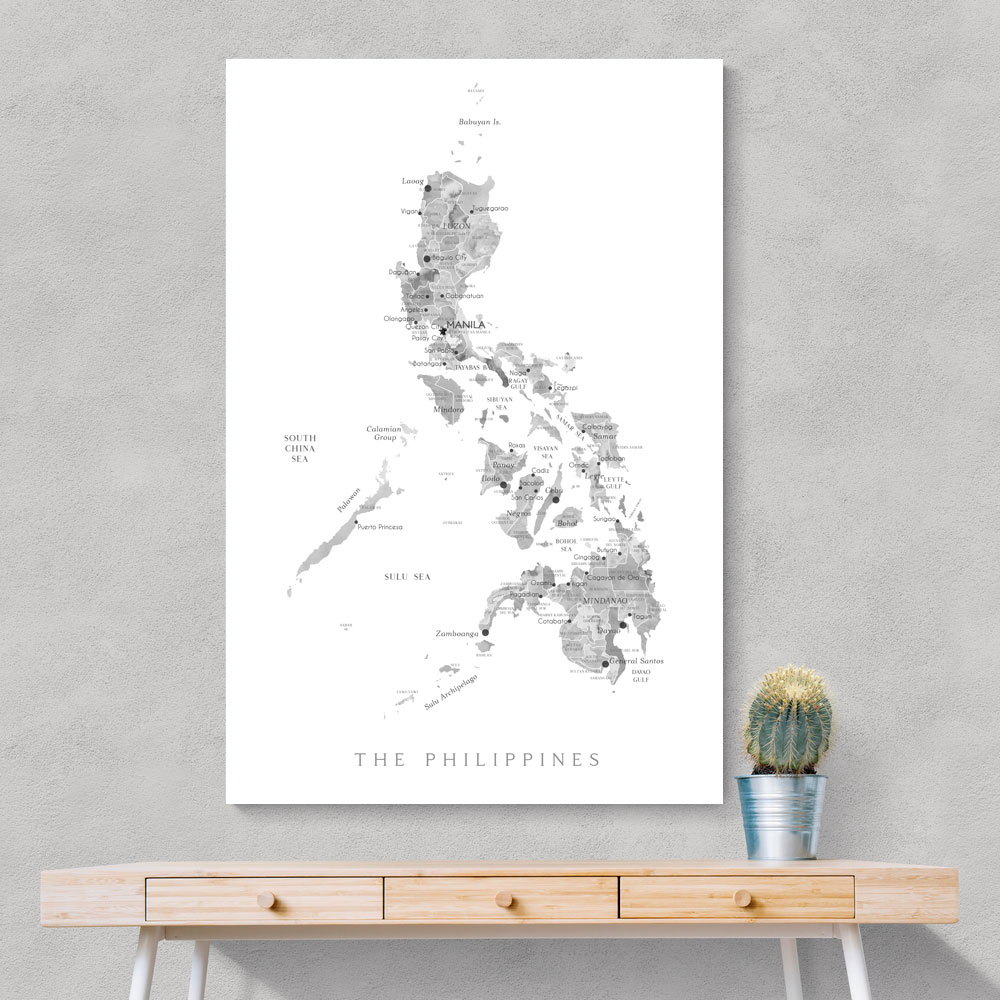 Gray Watercolor Map of Philippines